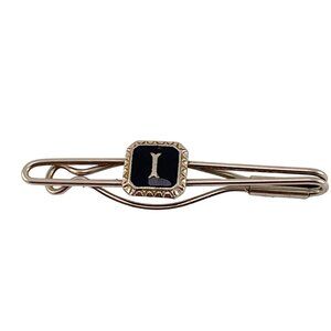 Initial I Tie Clip Blue Enamel Silver Tone Tie Clip Vintage